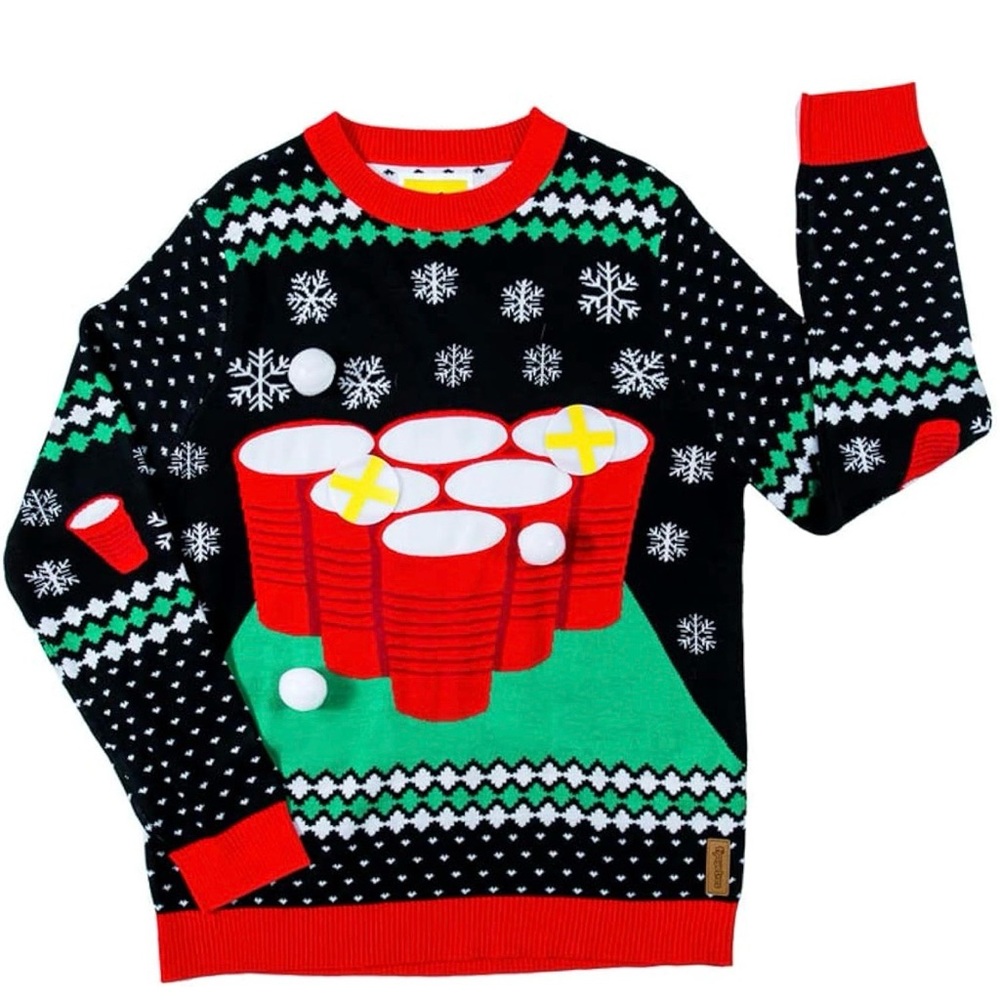 Playful Black and Red Beer Pong Sweater